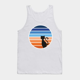 Cat looking at sunset - vintage illustration in orange and blue Tank Top